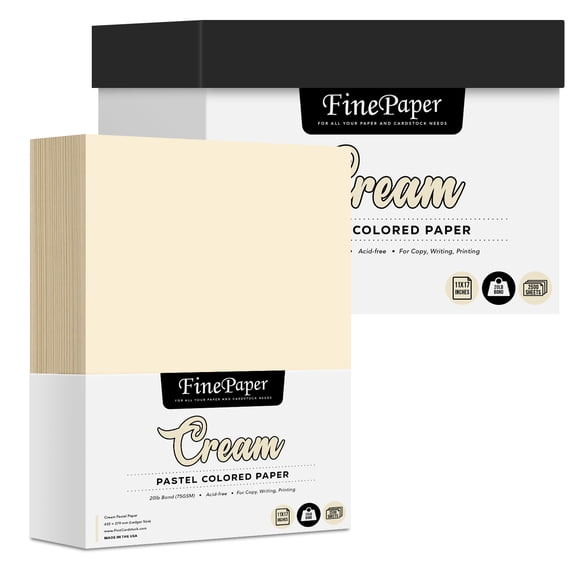 11 x 17" Cream Pastel Color Paper – Great for Arts and Crafts and Stationery Printing – Copy, Writing and Printer Paper – Ledger / Tabloid Size – 20lb Bond / 50lb Text / 75GSM – 2500 Sheets per Case