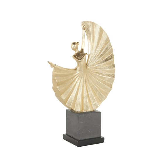 11" x 17" Gold Polystone Ballet Dancer Sculpture with Elevated Black Base, by DecMode