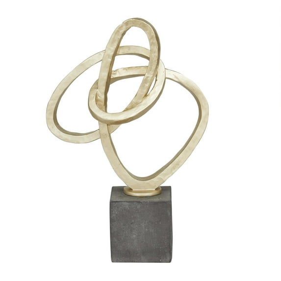 11" x 17" Gold Polystone Link Abstract Sculpture with Black Base, by DecMode