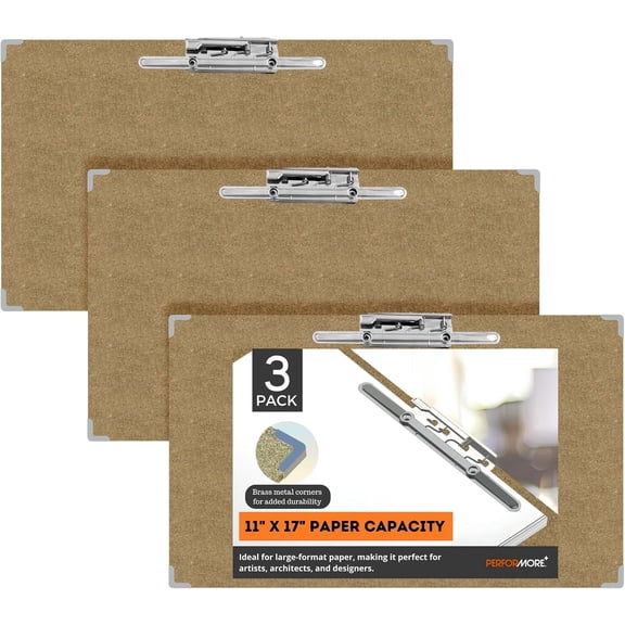 Performore 11x17 Eco Drafting Clipboard | Hardboard | Lever Clip | 3-Pack