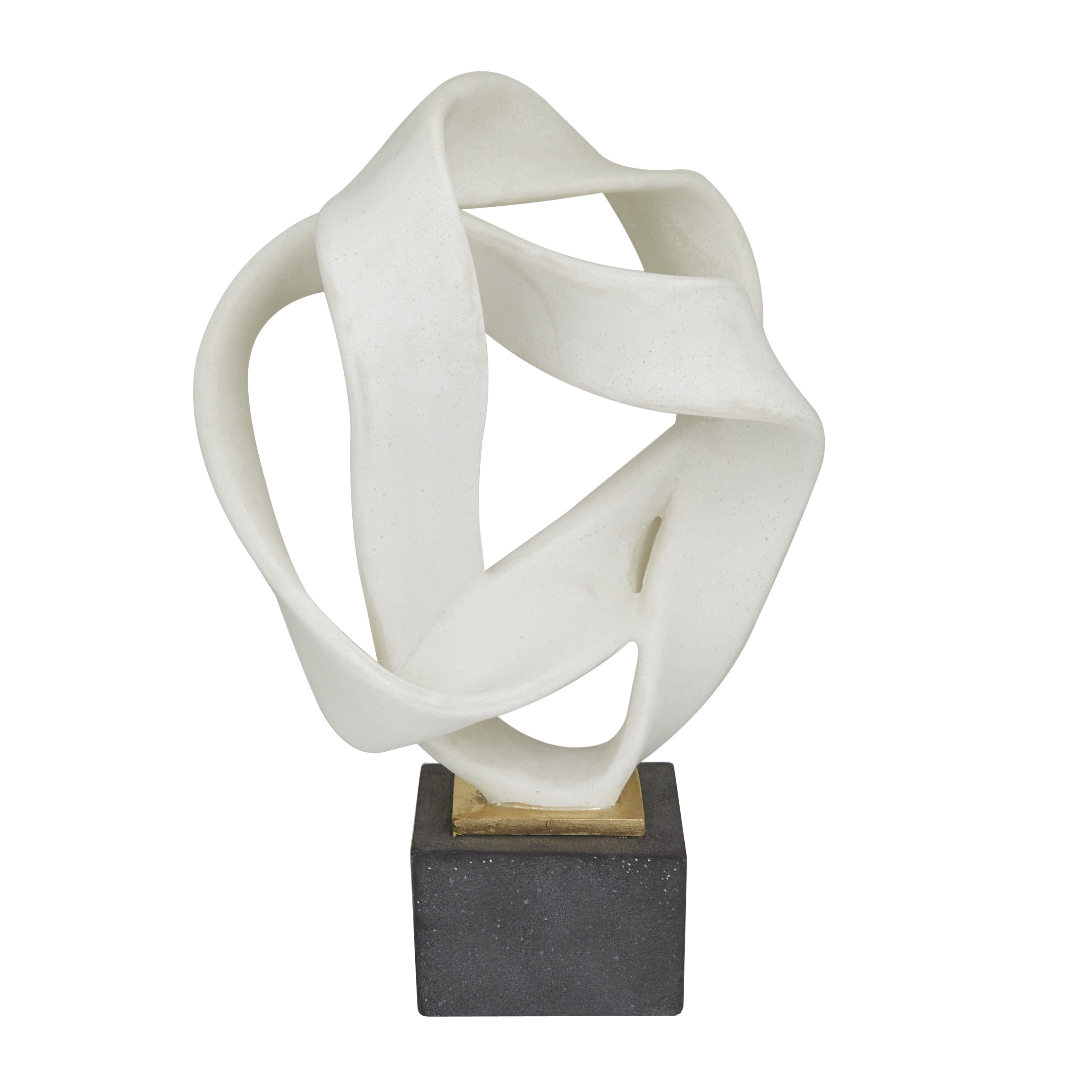 White Polystone Abstract Ribbon Sculpture with Black Base, 17"