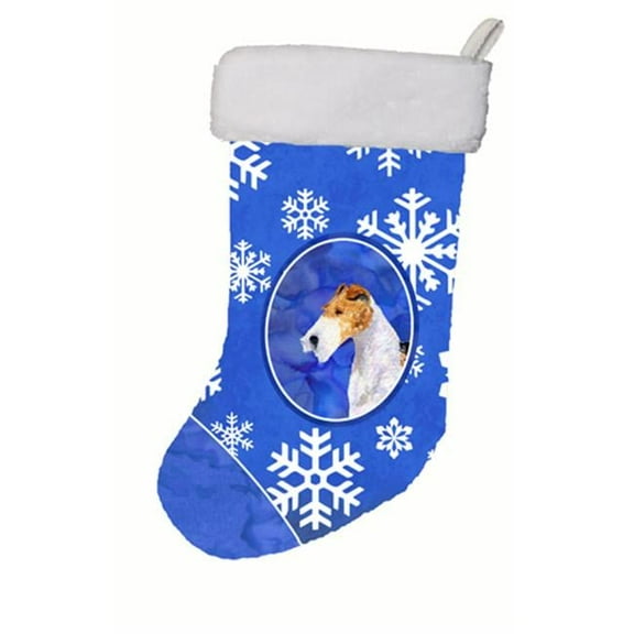 11 x 18 in. Fox Terrier Winter Snowflakes Christmas Stocking