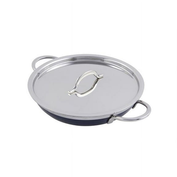 11 x 2.25 in. Classic Country French Collection Saute 2 quart Pan & Skillet with Cover Double Handle, Cobalt Blue - 12 oz