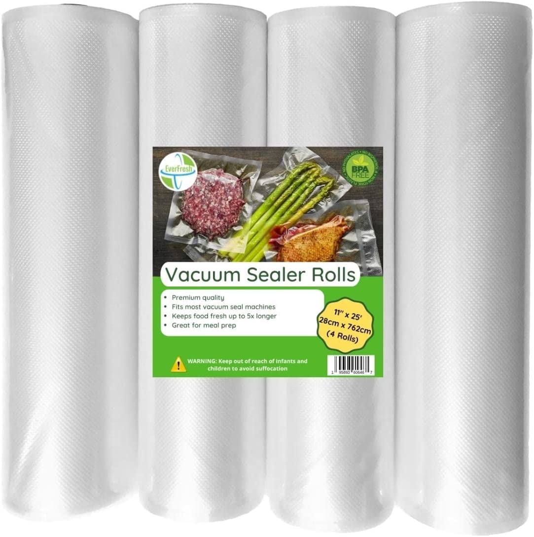 11" x 25' Vacuum Sealer Rolls, 4 Pack | 15% THICKER Embossing | Compatible with FoodSaver Machines, BPA Free, Commercial Grade Food Sealer Bags