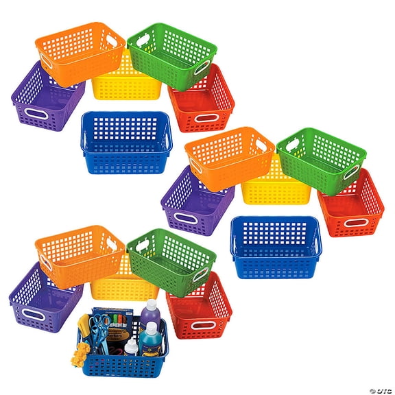 11" x 4 1/2" Bulk 18 Pieces Colorful Classroom Storage Tall Plastic Baskets with Handles