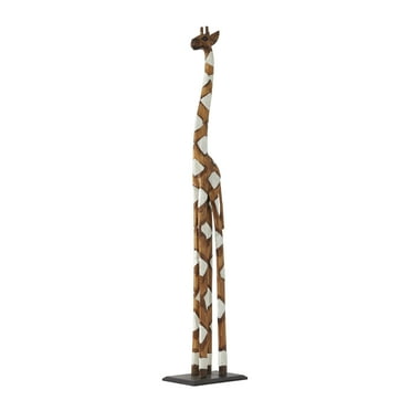 11" x 47" Brown Wood Giraffe Sculpture, by DecMode