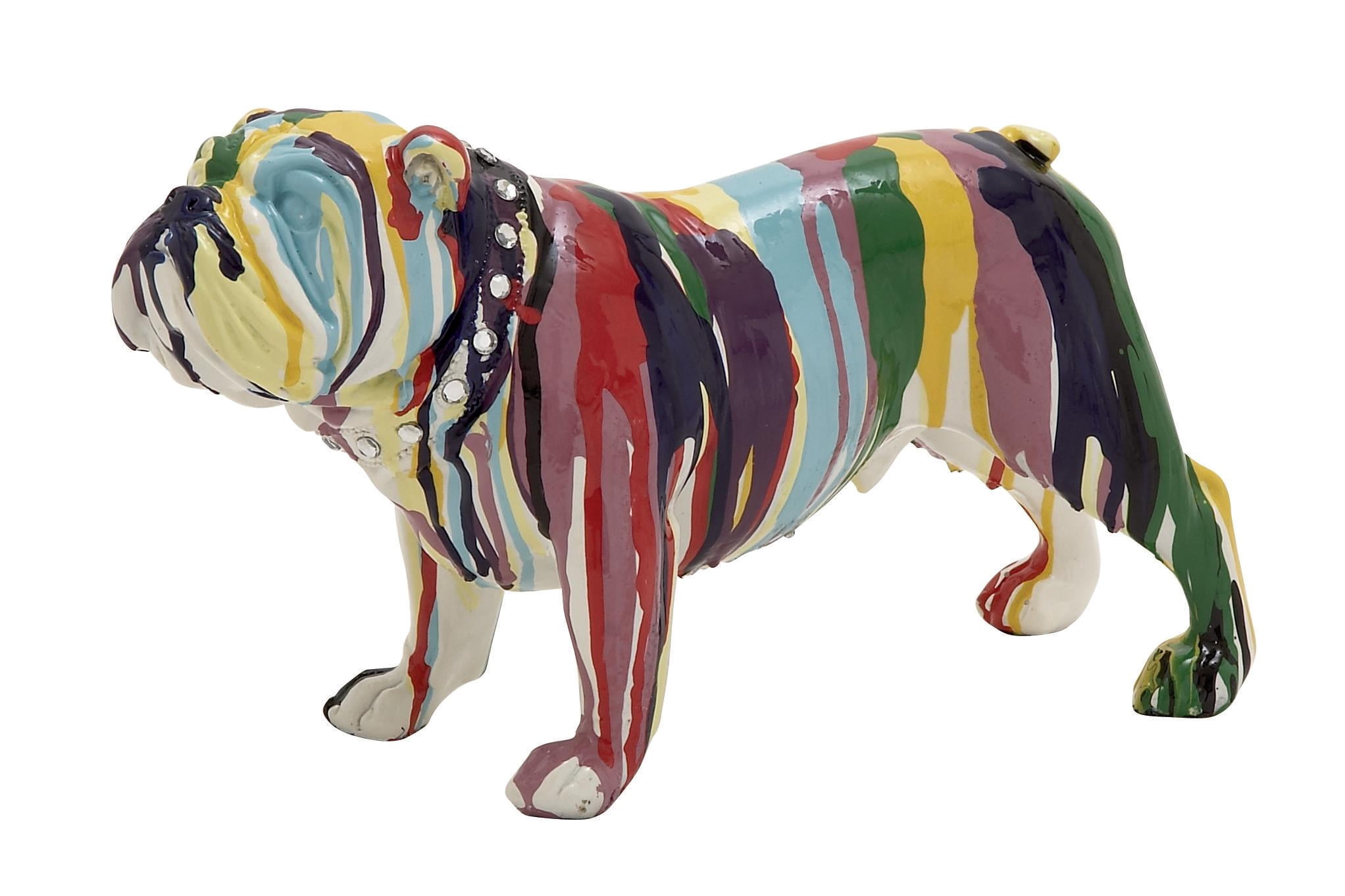 11" x 6" Multi Colored Polystone Graffiti Bulldog Sculpture, by DecMode
