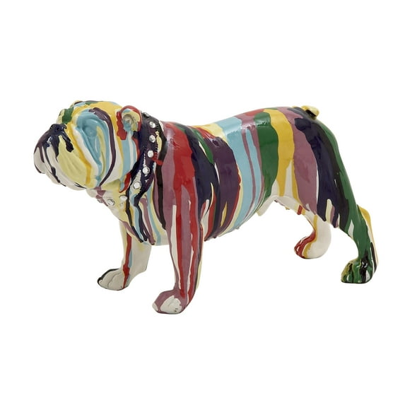11" x 6" Multi Colored Polystone Graffiti Bulldog Sculpture, by DecMode