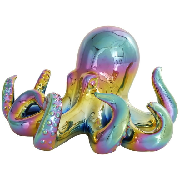 11" x 7" Multi Colored Ceramic Octopus Sculpture with Rainbow Shimmer Finish, by DecMode