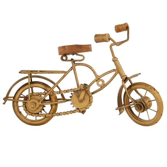 11" x 8" Gold Metal Bike Sculpture with Wood Accents, by DecMode