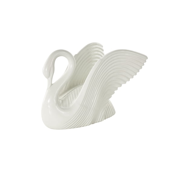 11" x 8" White Ceramic Swan Sculpture with Textured Grooves, by DecMode