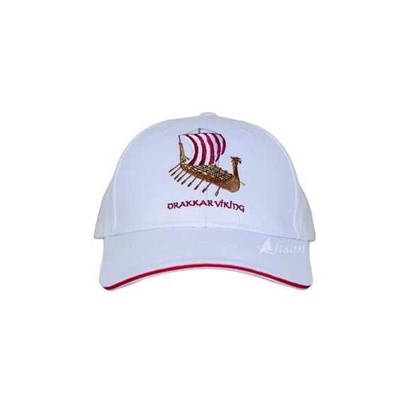 11 x 8 x 5 in. Drakkar Viking Embroidered Cap in White by Alison Nautical