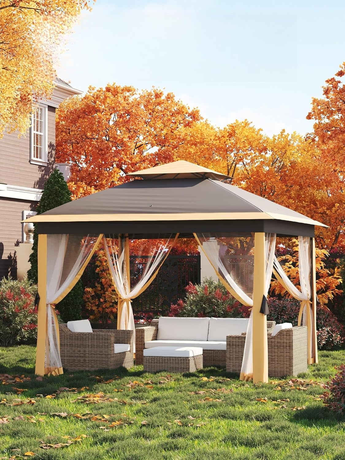 11'x11 Pop-Up Gazebo, Instant Outdoor Canopy Tent with Mosquito Nettings, Durable Steel Frame, Water, and UV Proof, for Patio, Garden, Courtyard, Party