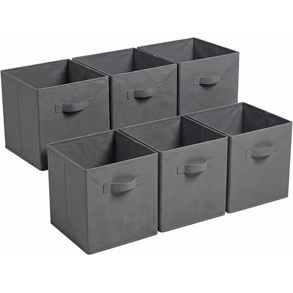 11”x11”x11”  6-Pack Foldable Storage Bins Collapsible Closet & Toy Organization Boxes Space Saving Fabric Cubes (Gray)