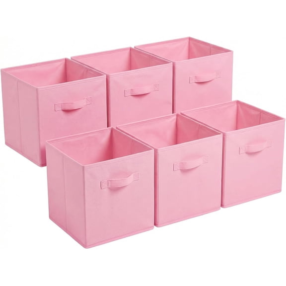 11”x11”x11”  6-Pack Foldable Storage Bins Collapsible Closet & Toy Organization Boxes Space Saving Fabric Cubes (Pink)