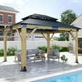 thumbnail image 1 of GARTOO 11'x13' Outdoor Wooden Gazebo, Patio Galvanized Steel Gazebo with Double Vented Roof for Garden, Lawn, Poolside, Backyard Deck, 1 of 8