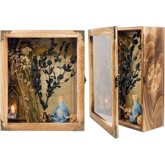 11 x13 Shadow Box Frame, Sturdy Rustic Memory Display Case with Linen Back and Acrylic Door, Picture Frame Wedding Bouquet Memorabilia Medals Photos