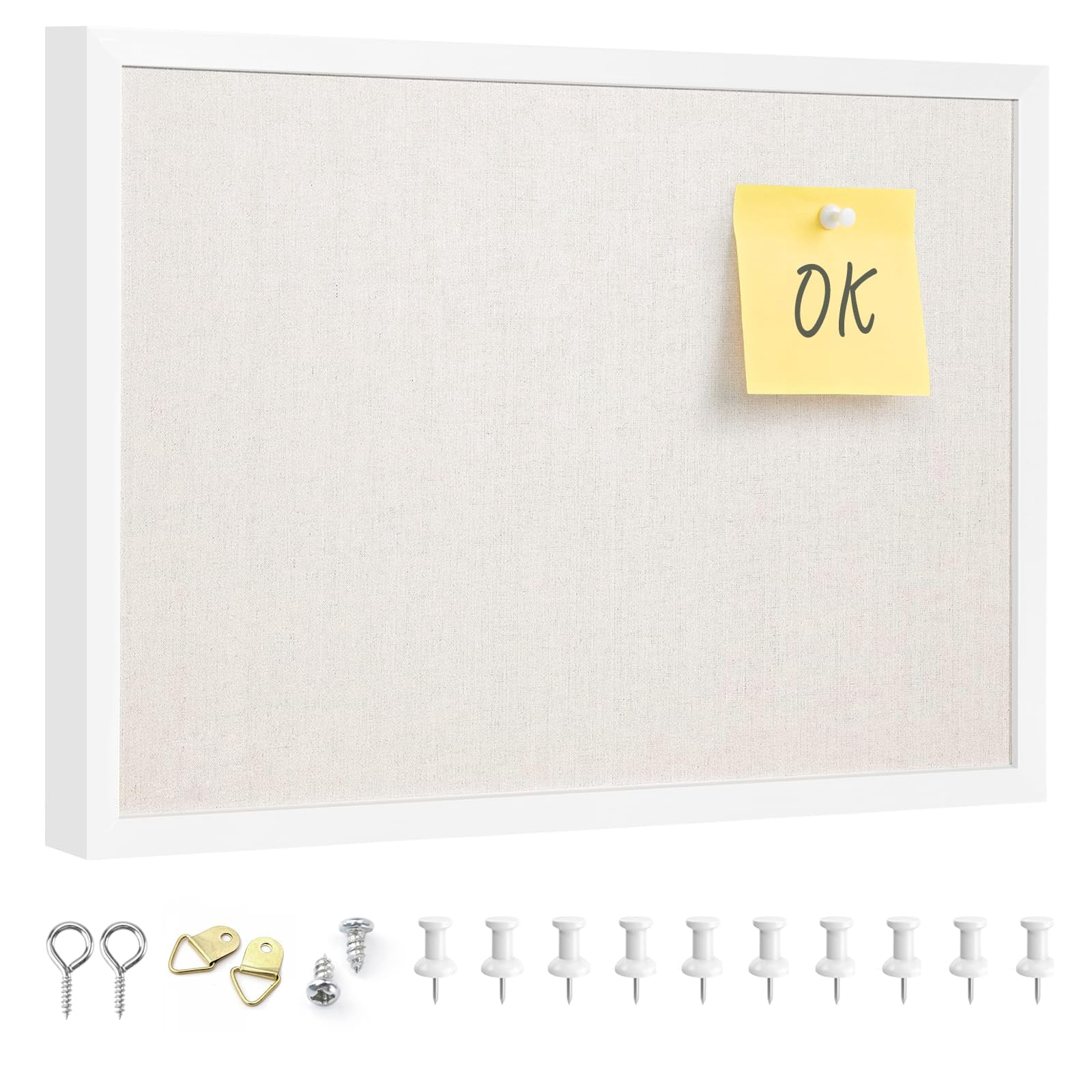 11"x14.6" Inch Bulletin Board With Linen  White Wood Style Frame 10 Pushpins Cork Ideal For School Home & Office