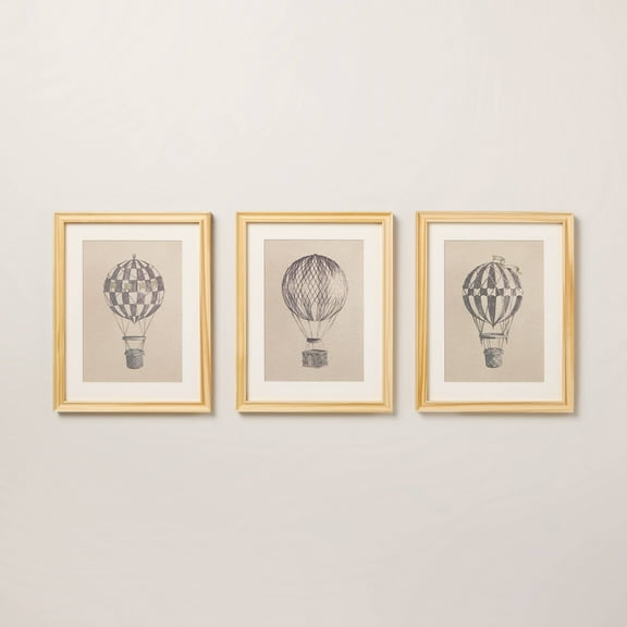 11"x14" Hot Air Balloon Sketch Framed Wall Art (Set of 3)