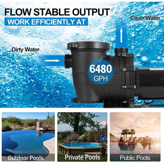 110-120V Filter Pump 1.5HP 6000GPH Inground Swimming POOL PUMP MOTOR w/ Strainer for Hotels