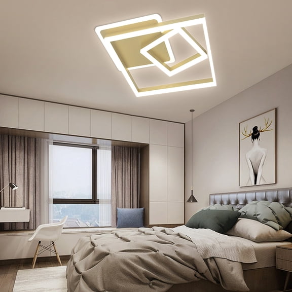 110-120V Modern Gold Ceiling Light Dimmable LED Chandelier Lamp W/ Remote for Living Room