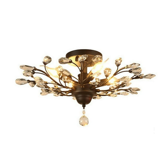 110-120V Retro Classic Branches Crystal Black Chandelier Vintage Ceiling Pendant Lamp Black