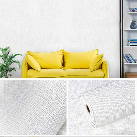 110×19.6in Wallpaper Peel And Stick Wall Panels, Linen Peel And Stick Wallpaper, PVC Waterproof Wall Stickers Adhesive Contact Paper, DIY Wall Trim for Kitchen Bathroom Wall Home Decor, 1 Roll, White