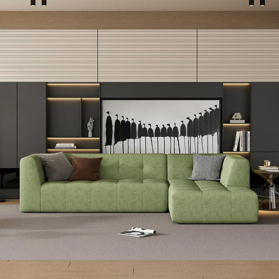 110.2 * 72.8" Modular Sectional Sofa, Modern L-Shaped Minimalist Sofa, Living Room Upholstered Sofa Bed, Modular Combination Living Room Sofa Set, 3pcs Computer Free Combination (Green-3pcs)