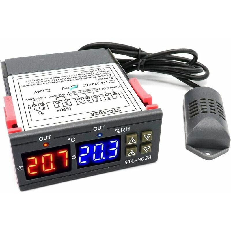 110-220V Thermostat with Sensor Probe Digital Temperature & Humidity Controller for Water Heater, Refrigerator