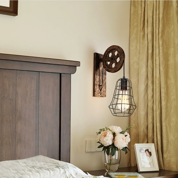 110-220V Wall Mounted Rustic Vintage Wall Light Rust-color Retro Wall Sconce Bedroom Living Room Study Room