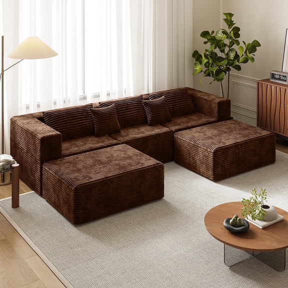 110.24 inch 5-Seater Modern U-Shaped Sectional Sofa, Modular Corduroy Fabric Living Room Couch Set