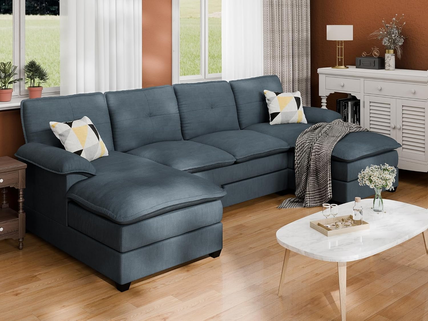 110" UShaped Living Room Furniture Set 4 Seat Sectional Sofa with
