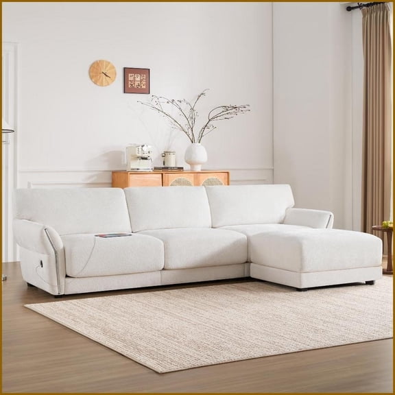 110” 4-Seat Modular L-Shaped Chenille Sectional Sofa with USB/Type-C Charging, Free-Move Ottoman & High-Density Foam for Living Room | Chenille | Wood | Rolled Arms