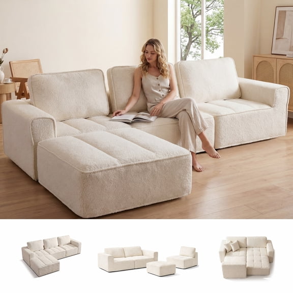 110.5" Oversized Modular Sectional Sofa, Convertible L Shaped Cloud Couch with Chaise, High Resilience Sponge Deep Seat Sofa, Removable Cover Upholstered Sleeper Sofa for Living Room, Grey