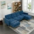 thumbnail image 1 of 110.6" L-Shape Convertible Sectional Sofa with Movable Ottoman, Velvet Modular Couch with Side Pocket and Nailhead, 5 Seat Modern Upholstered Sofa for Living Room Apartment Office, Blue, 1 of 9