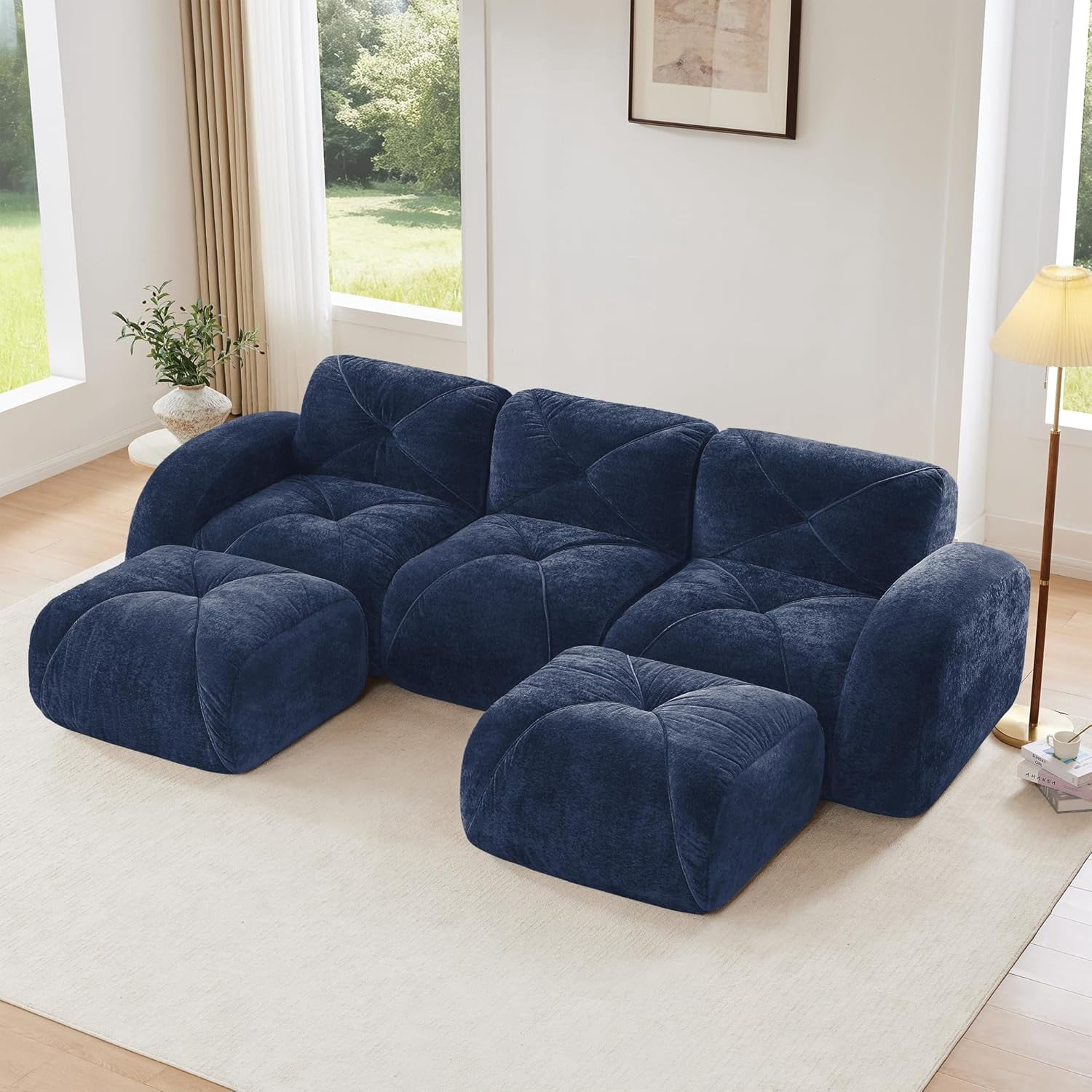 110.6'' Plush Comfy Cloud Couch in Velvet Fabric, Boneless Couch Loveseat for Small Spaces, Blue