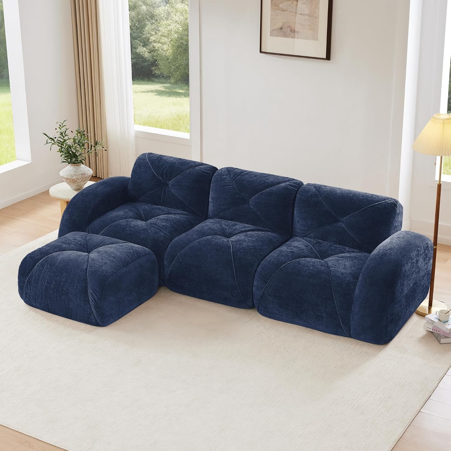 110.6'' Plush Comfy Cloud Couch in Velvet Fabric, Boneless Couch Loveseat for Small Spaces, Blue