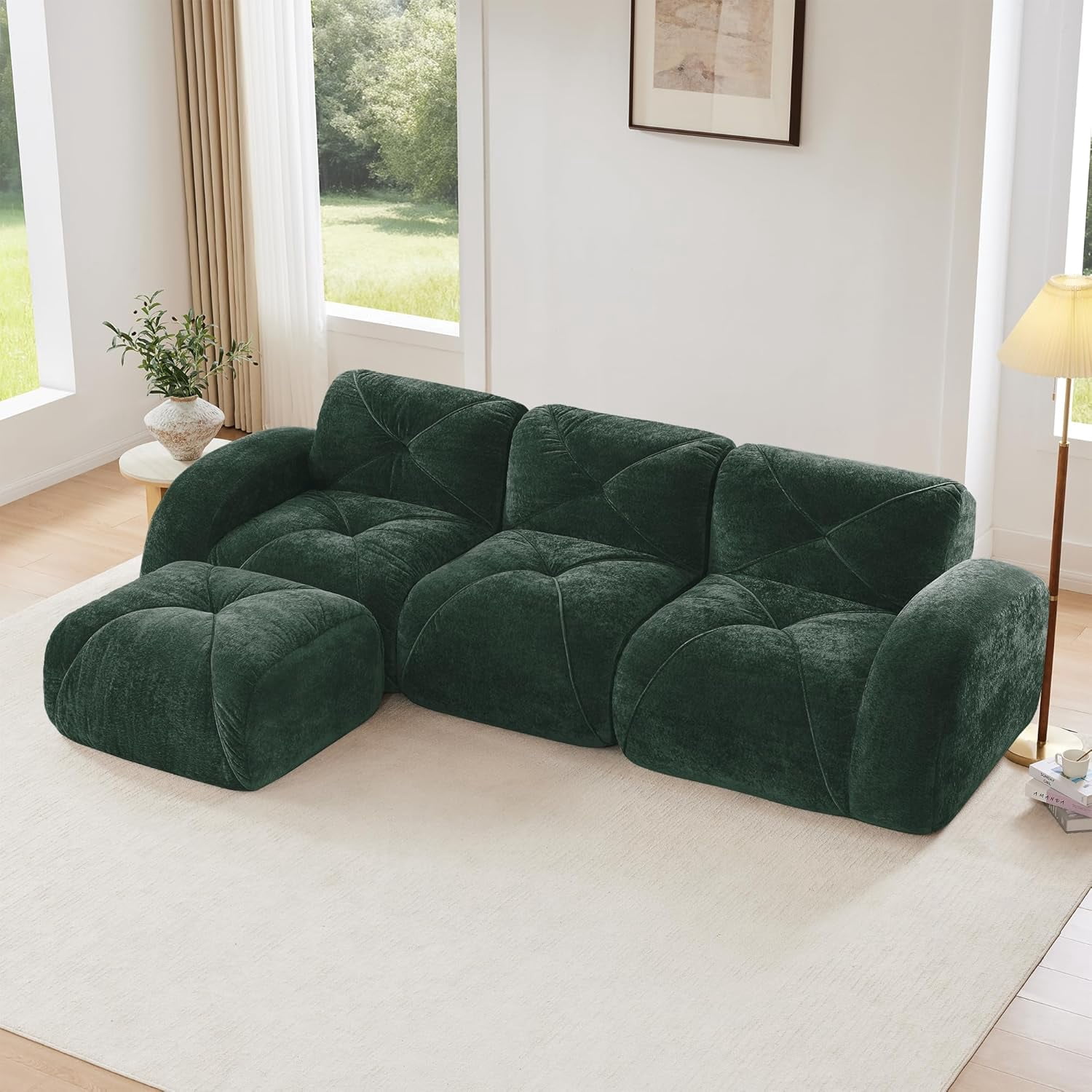 110.6'' Plush Comfy Cloud Couch in Velvet Fabric, Boneless Couch Loveseat for Small Spaces, Green