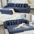 thumbnail image 1 of 110.75" Modular L-Shaped Cloud Sofa, Blue Corduroy Fabric Sectional Couch for Living Room, with Movable Ottoman, Cup Holders & Side Pocket, Includes 8 Throw Pillows, Unfolds into Bed, 1 of 9