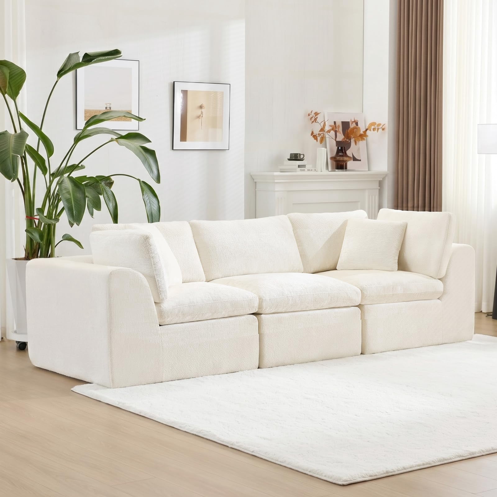 110" Boneless Sectional Couch Cloud Couches 3 Seater Modular Sectional Sofa, No Assembly Required