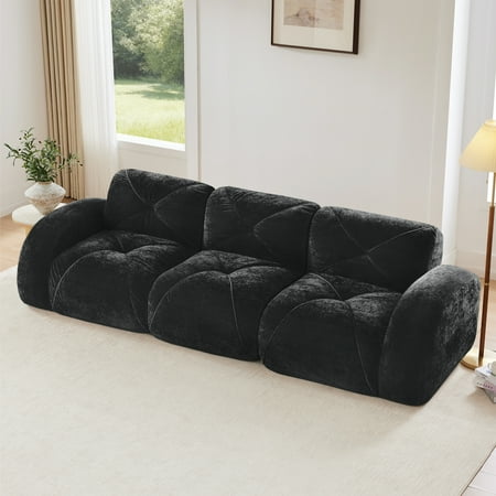 110''Boneless Sofa With Tufted,Soft Velvet Fabric,Modular Sectional Sofa Couches,32D High Density Sponge,Anti-Slip Design,Ergonomic Design Bottom,No Assembly Required,For Study,Home Theat