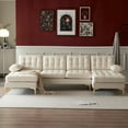 thumbnail image 1 of 110" Button Tufted Sectional Sofa,4-Seater Modular U-Shape Sofa Couch,Linen Fabric Upholstered Sofa with Double Chaises & Metal Legs,for Living Room,Office,Apartment,Beige, 1 of 8