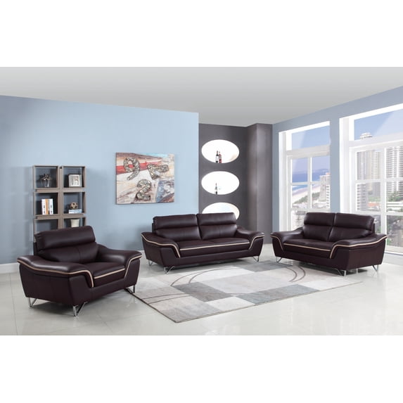 110" Charming Brown Leather Sofa Set