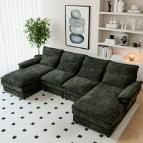 110" Cloud Couch, Black-Gray U Shaped Sofa with Double Chaise, Chenille, Memory Foam & Pillows, Modern Sectional Couch for Living Room
