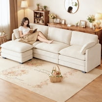 Cloud Couch, Jolifa 110" Modular Sectional Sofa with Movable Ottomans, 3-Seat Recliner for Living Room, Beige Corduroy Fabric, Includes 2 Pillow