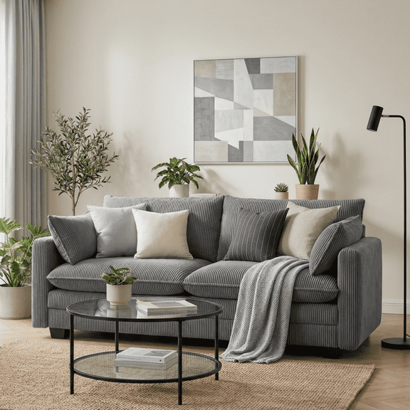 Noelse 75” Cloud Loveseat with Comfy Double Layer Upholstered Cushion, 2 Seater Modern Overstuffed Love seat Couch with Removable and Washable Corduroy Fabric for Living Room or Small Places, Grey