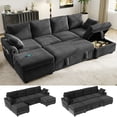 thumbnail image 1 of BedLuxury 104" Large Sectional Sofa with Pull Out Bed, Storage Ottoman & USB Charging , U Shaped Sleeper Couch for Living Room, Corduroy Black, 1 of 7