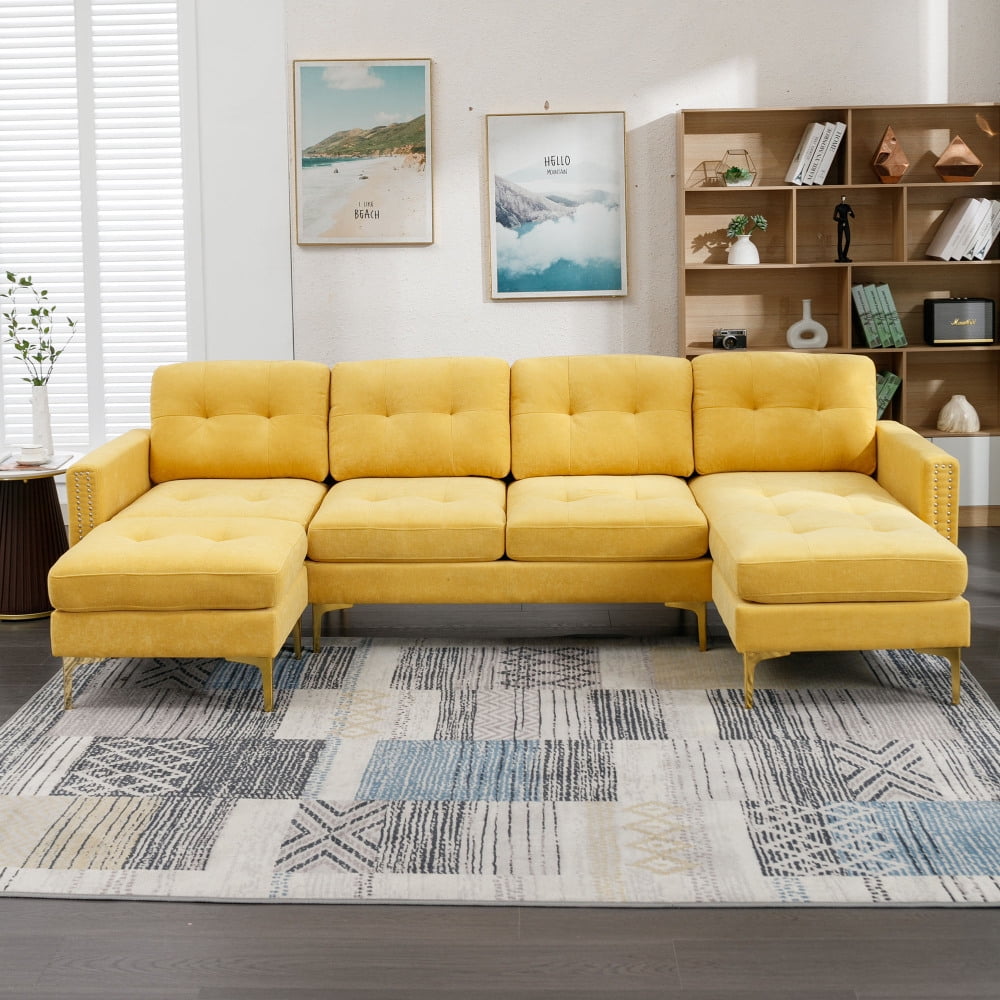 110" Convertible Sectional Sofa Couch with Movable Ottoman, Modern U