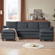 Pingliang Home 104.7 U Shaped Sectional Sofa Cloud Couch, Linen Sofa Couches with Double Chaise and 4 Pillows for Living Room Apartment Office Studio, Dark Gray