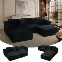 GGUG Sectional Sofa, 110" Modular U-Shaped Boneless Couch with 2 Ottomans 5-Seat Sofa for Living Room Apt, Black